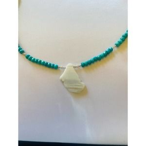 African Turquoise and White Agate 20” Necklace